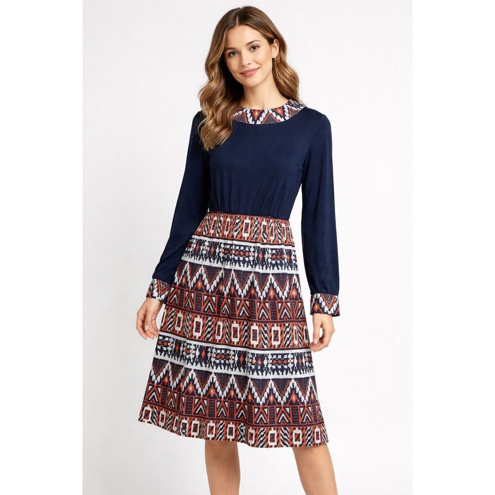 Vintage 70s Tannel Knits Trevor Era Boho Geometric Knit Dress USA 10